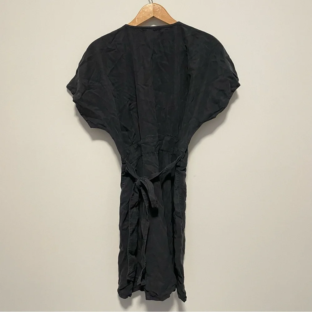 Quince Women's Small Black Tencel Midi Dress Button Down Short Sleeve Pockets - Picture 3 of 5